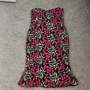 Fate Strapless Dress with Pink and Green Floral on Black